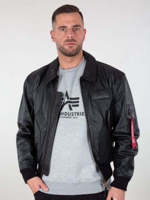 Chaqueta De Bombardero Alpha Industries Cwu Cuero Hombre Negros | 746209-WJB