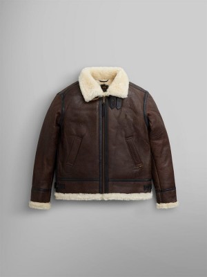 Chaqueta De Bombardero Alpha Industries B-3 Sherpa Cuero Hombre Marrom | 578902-PJV