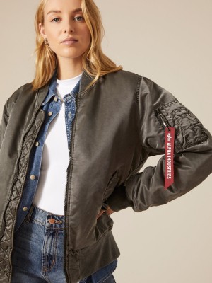 Chaqueta De Bombardero Alpha Industries Ma-1 Battlewash Mujer Plateados | 693052-ZKD