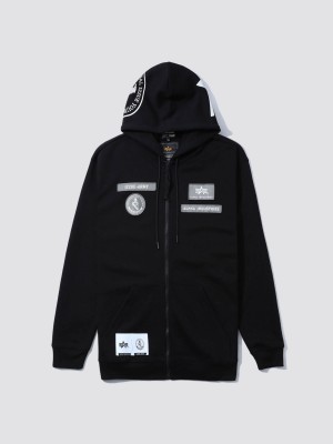 Sudadera con Capucha Alpha Industries Alpha X Izzue Full Zip Hombre Negros | 512637-RLN