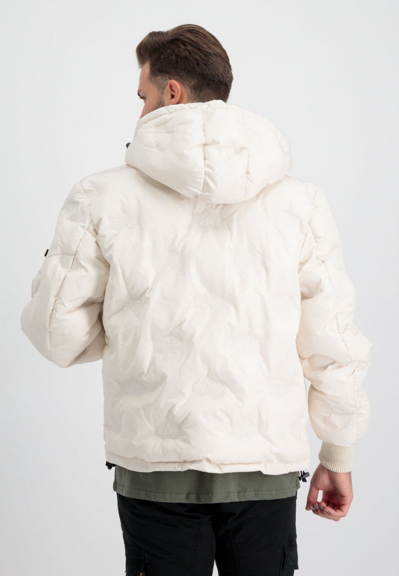 Chamarras Alpha Industries Encapuchado Logo Puffer Hombre Blancos | 059136-KSP