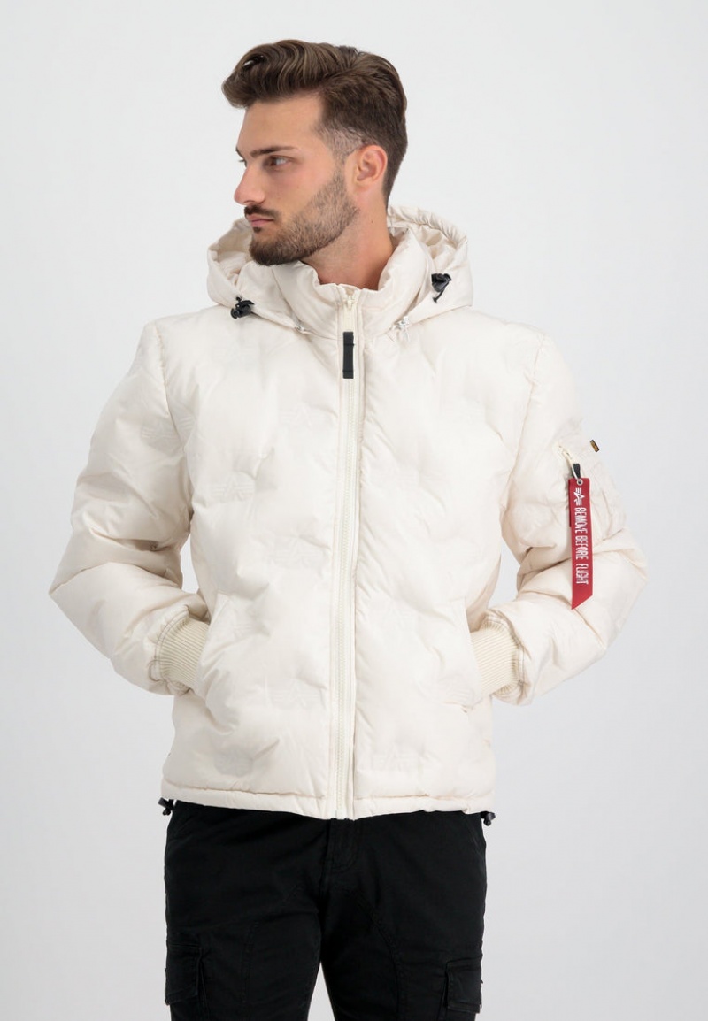 Chamarras Alpha Industries Encapuchado Logo Puffer Hombre Blancos | 059136-KSP