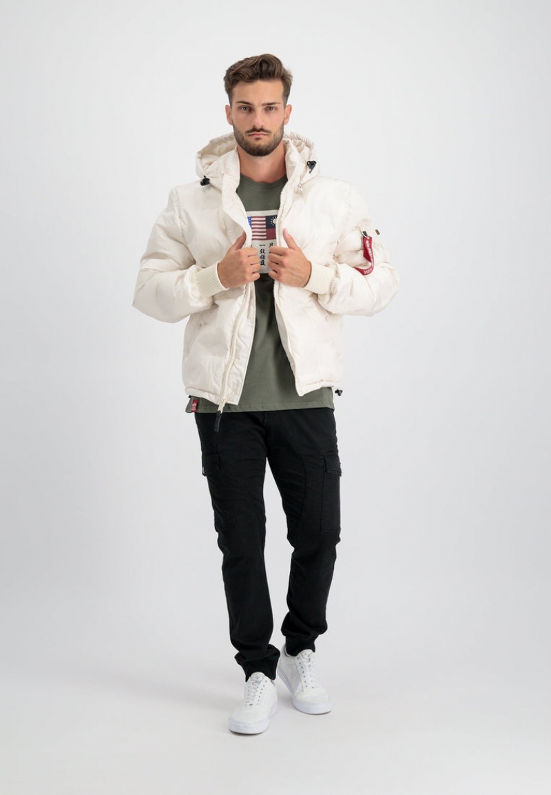 Chamarras Alpha Industries Encapuchado Logo Puffer Hombre Blancos | 059136-KSP