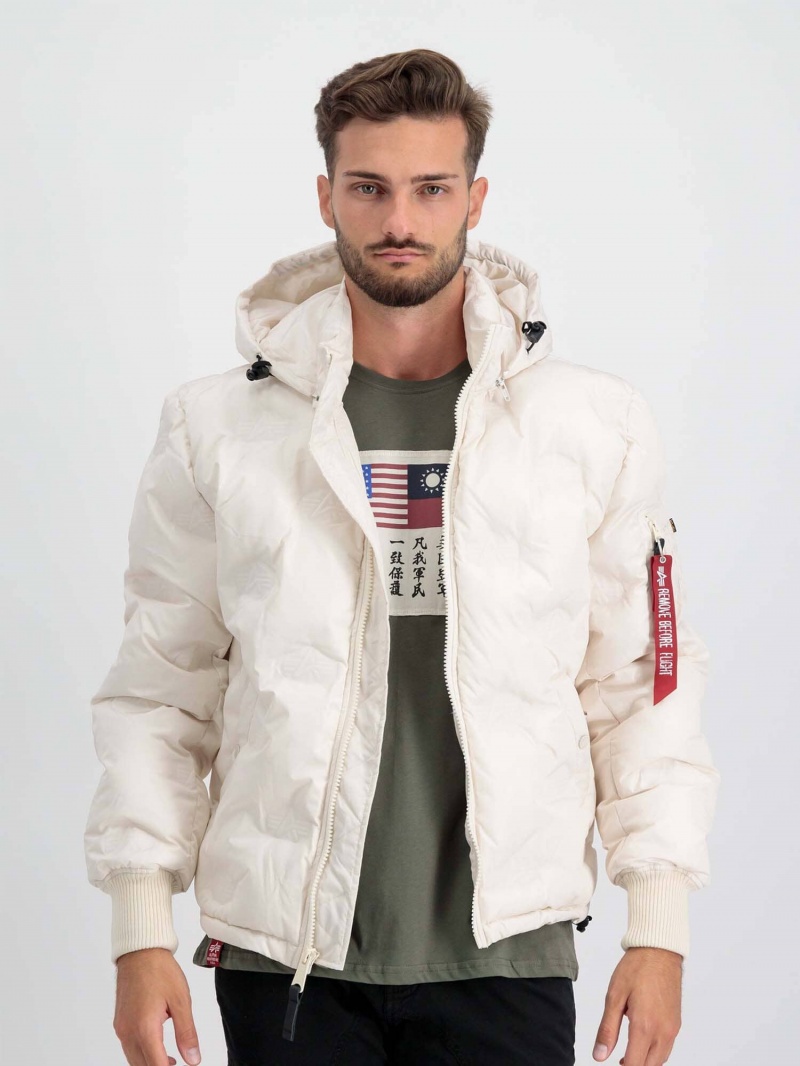 Chamarras Alpha Industries Encapuchado Logo Puffer Hombre Blancos | 059136-KSP