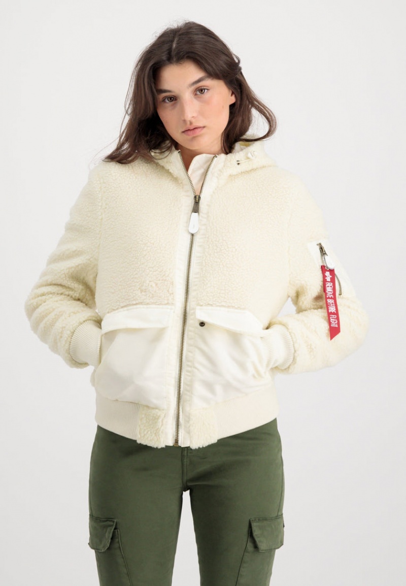 Chamarras Alpha Industries Zip Hood Teddy W Mujer Blancos | 480795-ODF