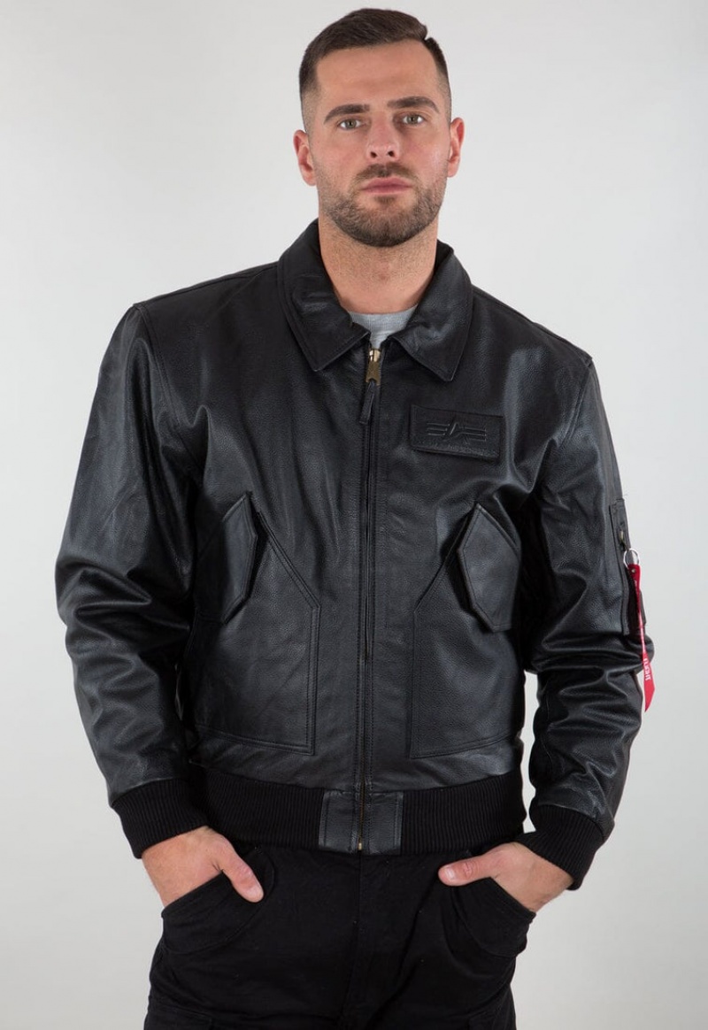 Chaqueta De Bombardero Alpha Industries Cwu Cuero Hombre Negros | 746209-WJB