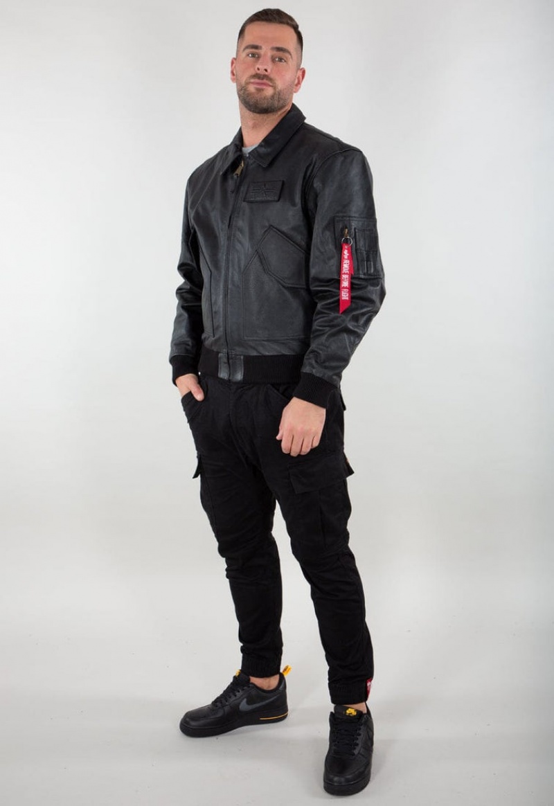 Chaqueta De Bombardero Alpha Industries Cwu Cuero Hombre Negros | 746209-WJB