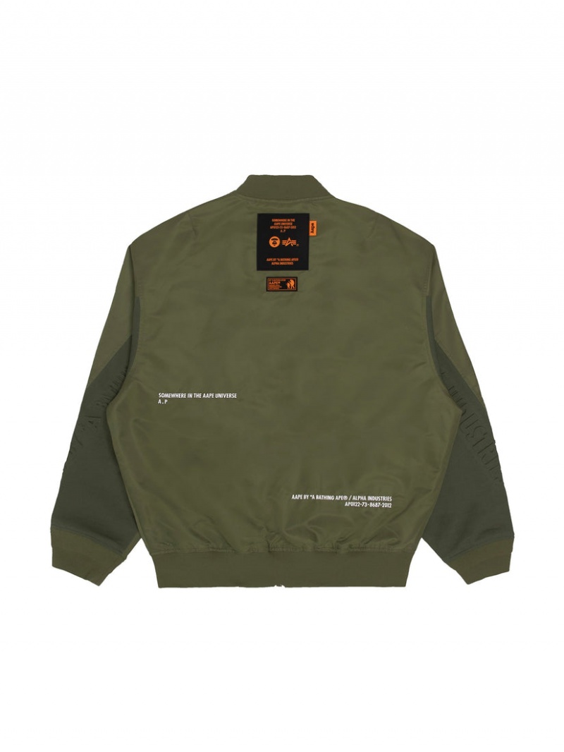 Chaqueta De Bombardero Alpha Industries Aape X Alpha Ma-1 Ligeros Hombre Verde Oliva | 637592-CVJ