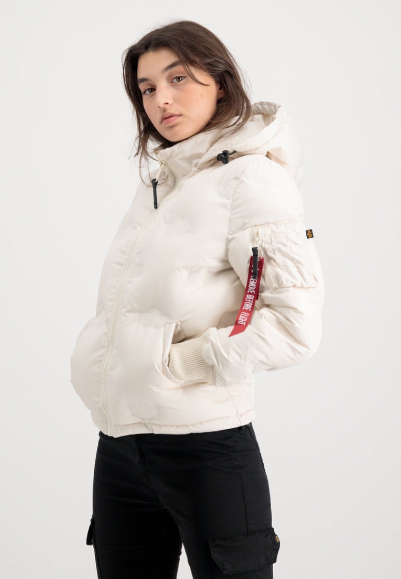 Ropa De Abrigo Alpha Industries Encapuchado Logo Puffer W Mujer Blancos | 482650-GML