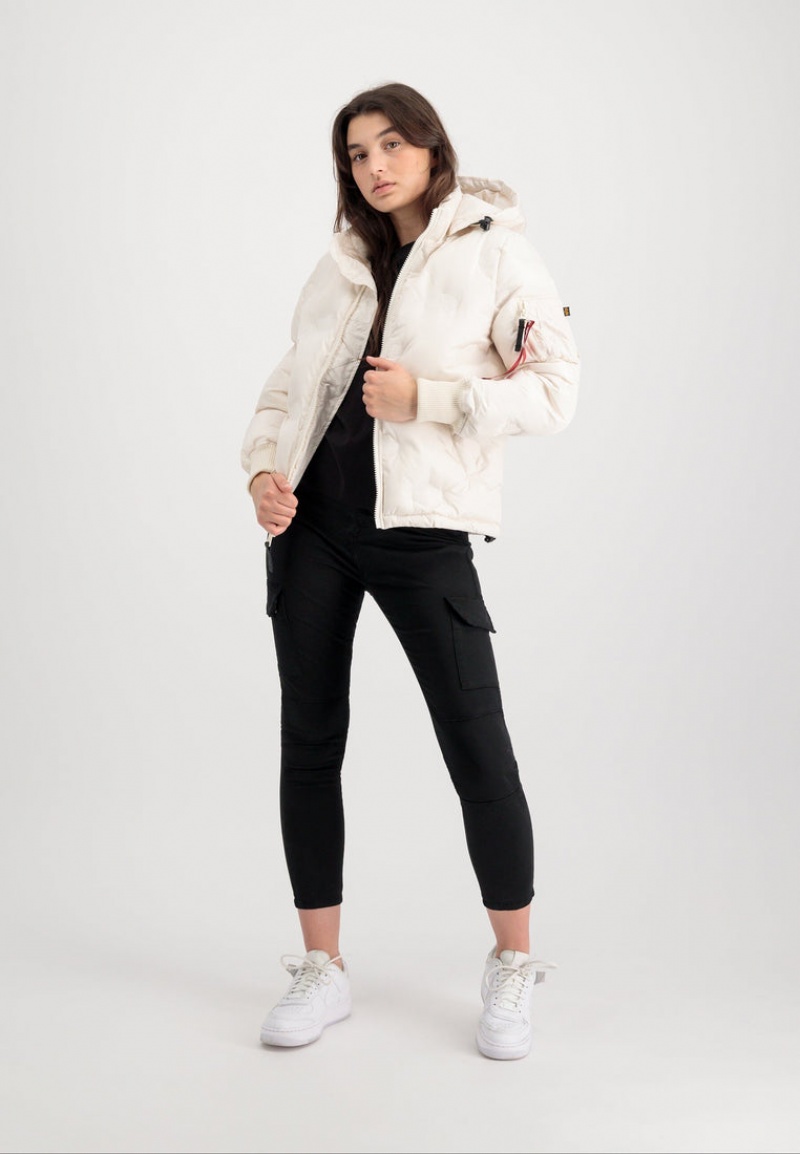 Ropa De Abrigo Alpha Industries Encapuchado Logo Puffer W Mujer Blancos | 482650-GML