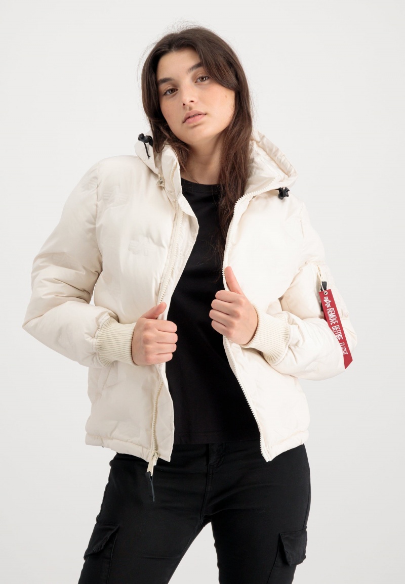 Ropa De Abrigo Alpha Industries Encapuchado Logo Puffer W Mujer Blancos | 482650-GML