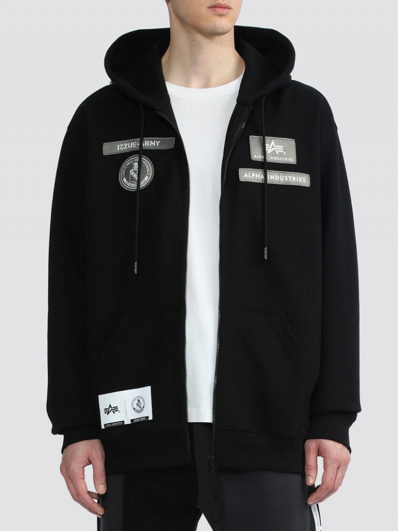 Sudadera con Capucha Alpha Industries Alpha X Izzue Full Zip Hombre Negros | 512637-RLN