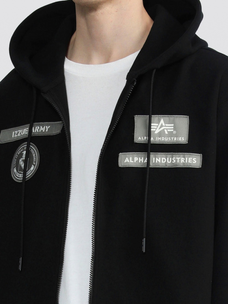 Sudadera con Capucha Alpha Industries Alpha X Izzue Full Zip Hombre Negros | 512637-RLN