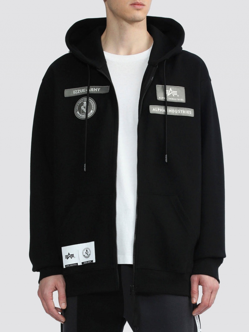 Sudadera con Capucha Alpha Industries Alpha X Izzue Full Zip Hombre Negros | 206139-YFC