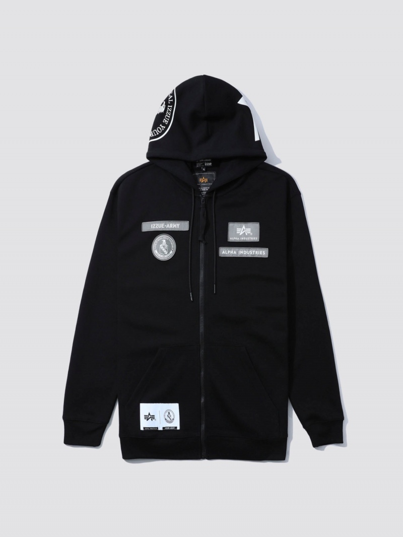 Sudadera con Capucha Alpha Industries Alpha X Izzue Full Zip Hombre Negros | 206139-YFC