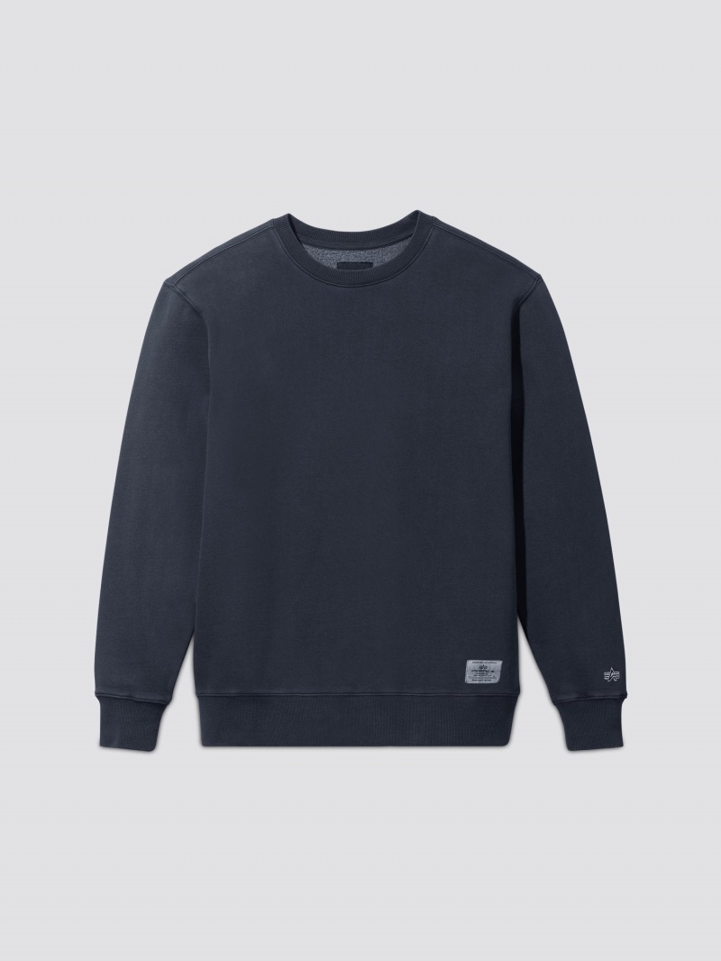 Sudadera con Capucha Alpha Industries Essential Washed Crewneck Hombre Azules | 834967-MBQ