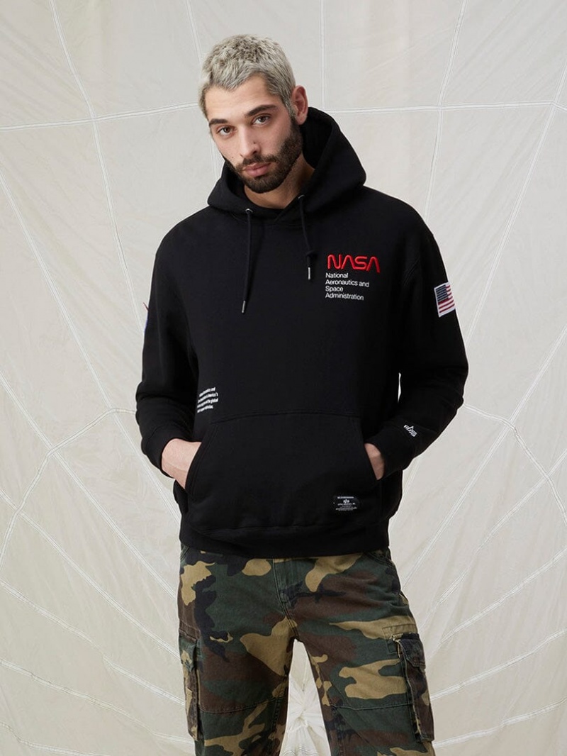 Sudadera con Capucha Alpha Industries Nasa Worm Logo Hombre Negros | 326709-OCM