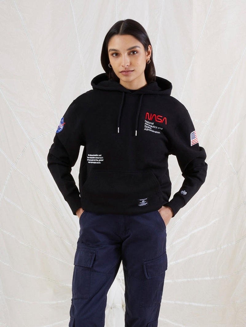 Sudadera con Capucha Alpha Industries Nasa Worm Logo Hombre Negros | 326709-OCM