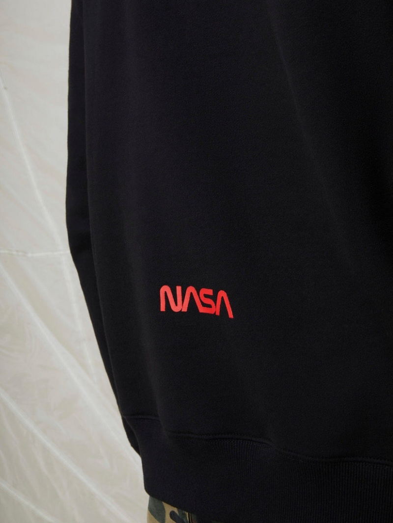 Sudadera con Capucha Alpha Industries Nasa Worm Logo Hombre Negros | 326709-OCM