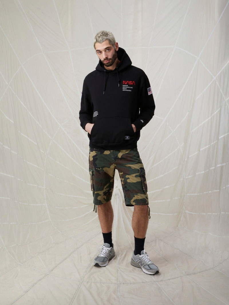 Sudadera con Capucha Alpha Industries Nasa Worm Logo Hombre Negros | 326709-OCM