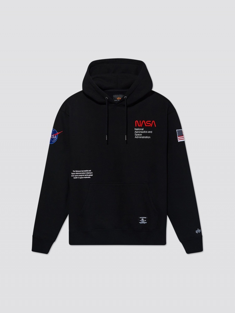 Sudadera con Capucha Alpha Industries Nasa Worm Logo Hombre Negros | 326709-OCM