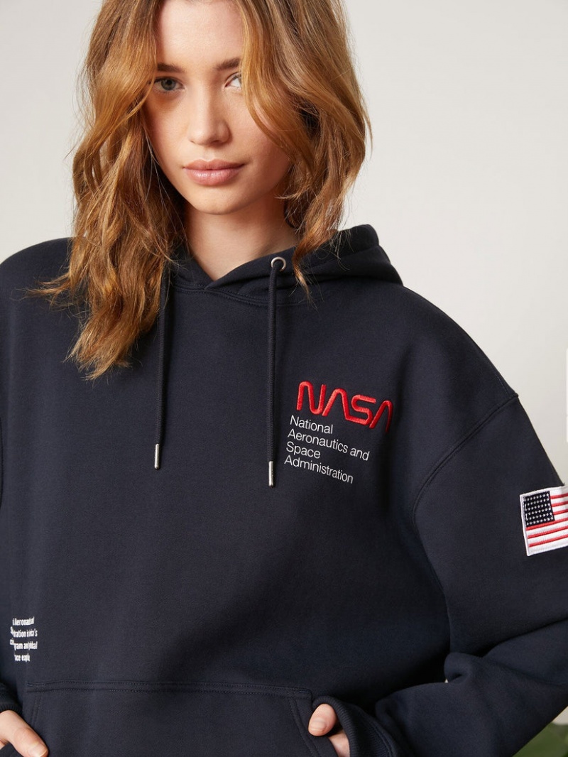 Sudadera con Capucha Alpha Industries Nasa Worm Logo Mujer Azules | 329510-EQS