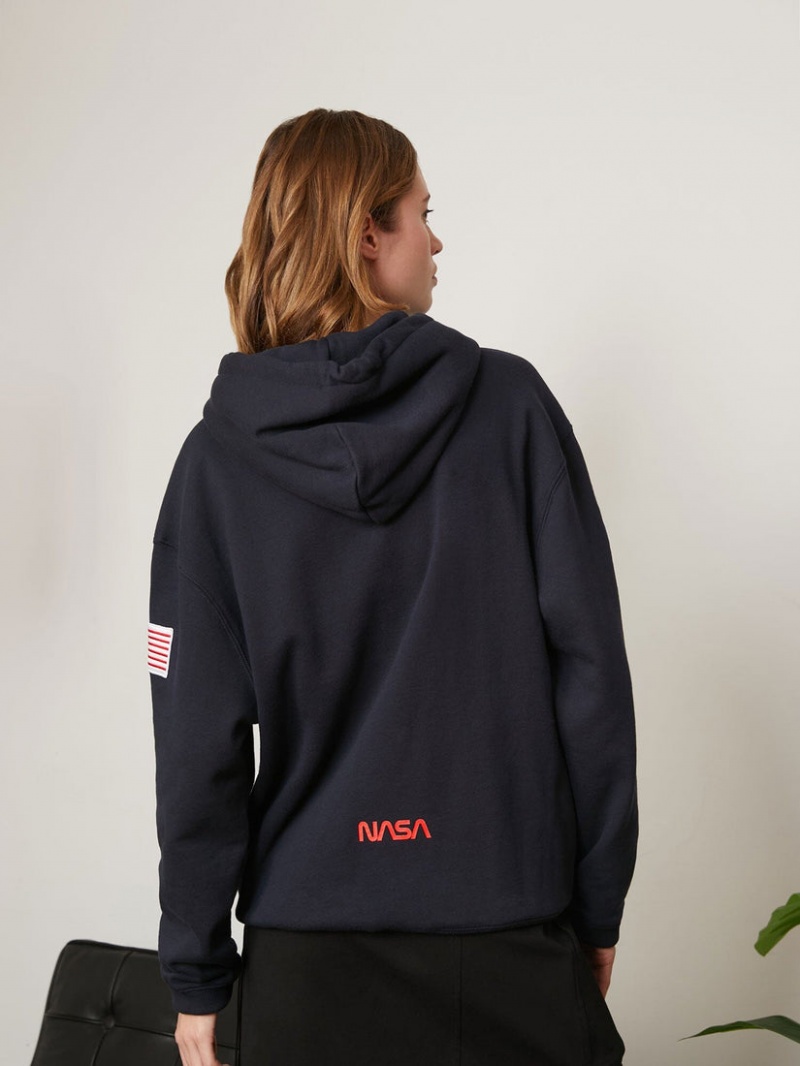 Sudadera con Capucha Alpha Industries Nasa Worm Logo Mujer Azules | 329510-EQS