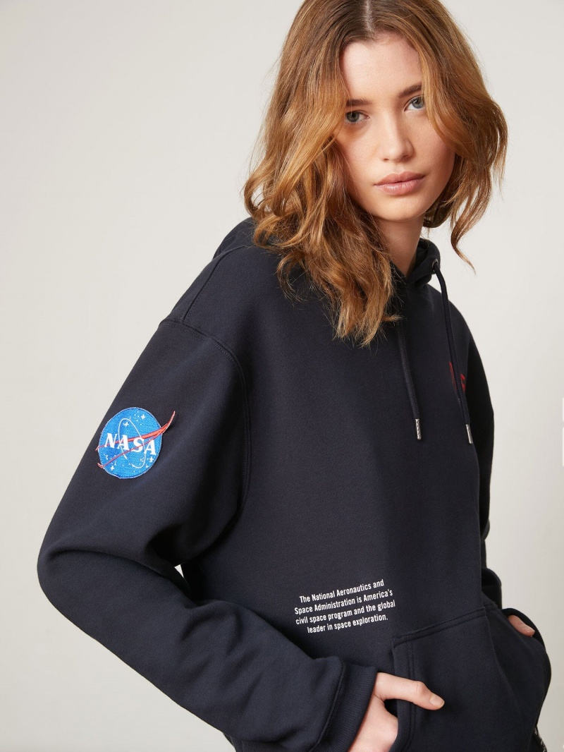 Sudadera con Capucha Alpha Industries Nasa Worm Logo Mujer Azules | 329510-EQS