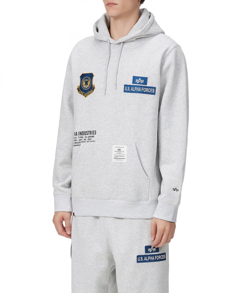 Sudadera con Capucha Alpha Industries Unfrm Badge Hombre Grises | 751496-SKW